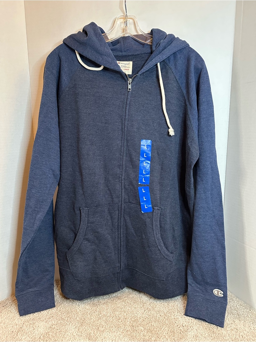 Champion Navy/ blue two-toned Zip-Up Hoodie with Drawstrings, size L, NWT